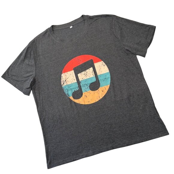 Music Notes T Shirt Size XL Retro Eighth Note Graphic Charcoal Gray - Picture 6 of 8